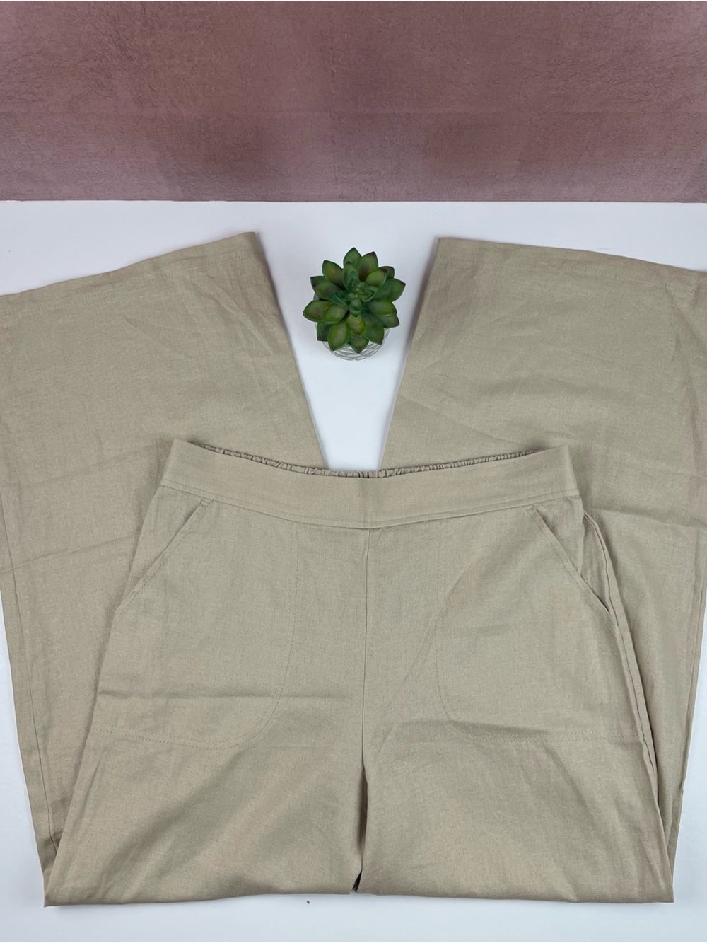 Max Studio Tan Cream Linen Blend Wide Leg Pants Women XL